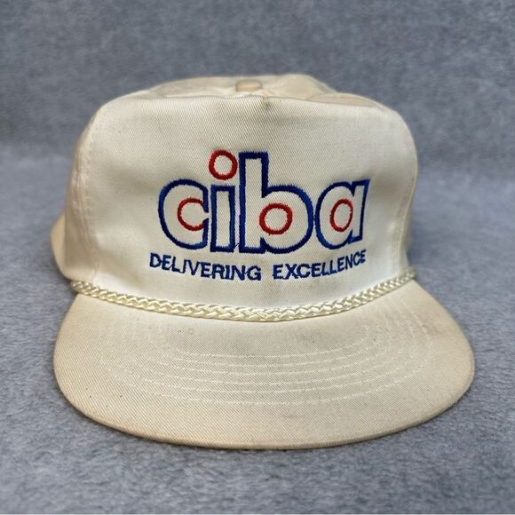 Vintage CIBA Hat Adult OSFA Beige 5 Panel Rope Brim Snapback Work Wear Company - Picture 1 of 10